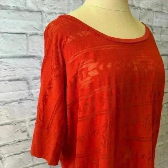 Old Navy Orange Oversized T Shirt with Burnout Aztec Tribal Print Size: Small - Picture 2 of 14